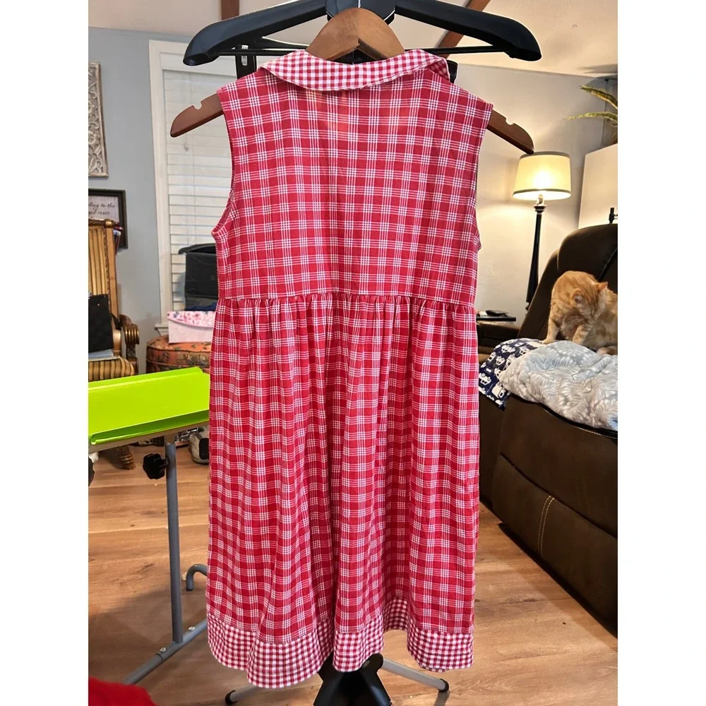 955 Originals Girls Red Gingham Plaid Peter Pan Collar Dress Size Medium M Vtg